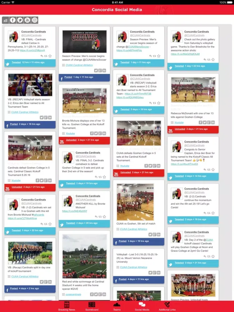 Zrzuty ekranu Concordia Cardinals Athletics iPad 