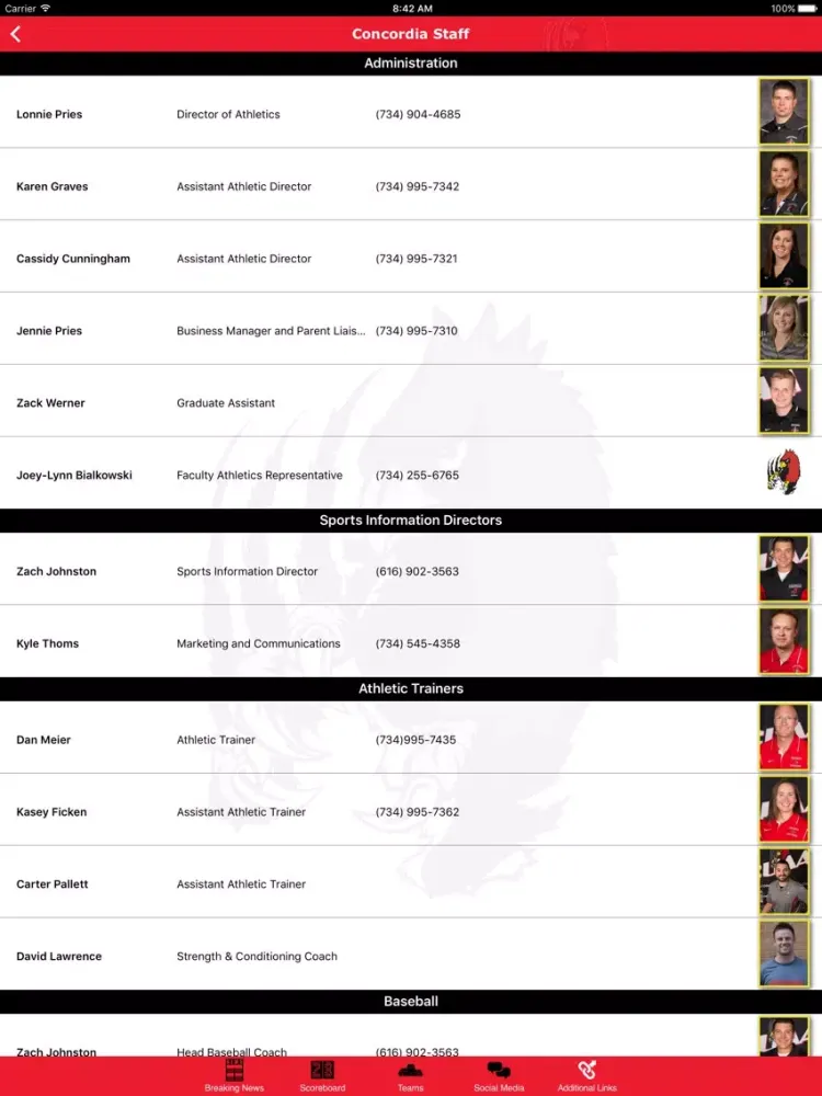Zrzuty ekranu Concordia Cardinals Athletics iPad 