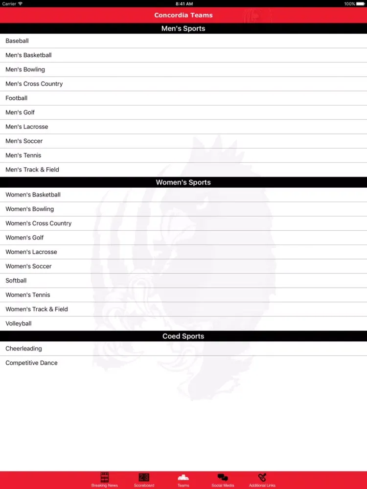 Zrzuty ekranu Concordia Cardinals Athletics iPad 