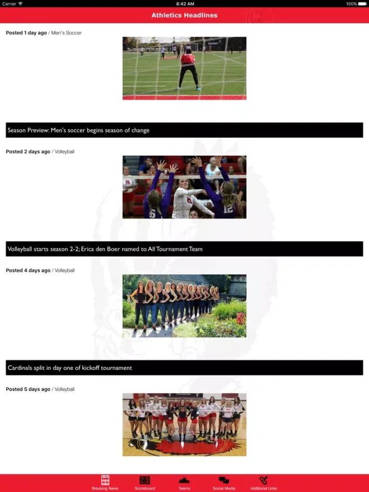 Zrzuty ekranu Concordia Cardinals Athletics iPad 