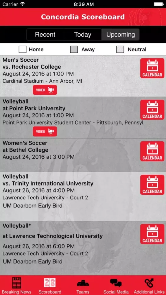 Zrzuty ekranu Concordia Cardinals Athletics