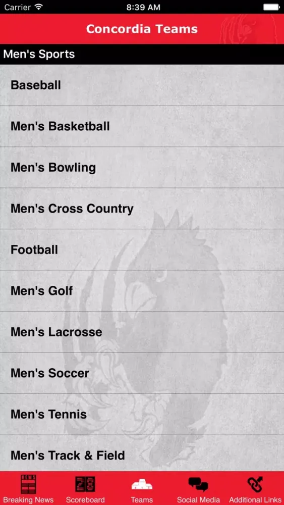 Zrzuty ekranu Concordia Cardinals Athletics