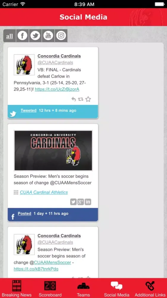 Zrzuty ekranu Concordia Cardinals Athletics