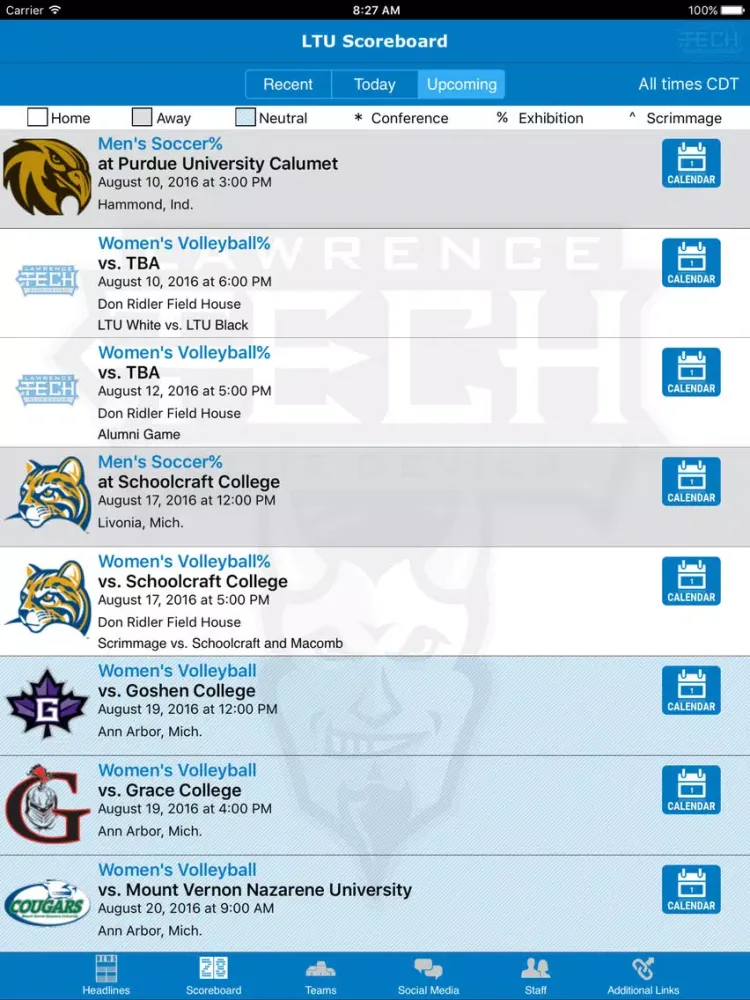 Capturas de pantalla de Lawrence Tech Athletics iPad 