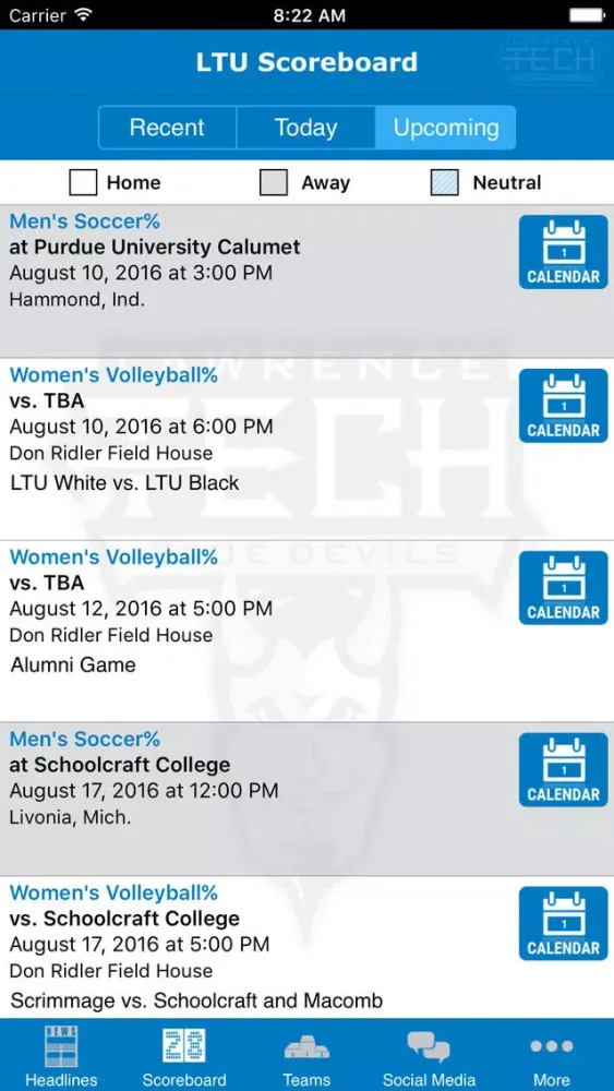 Capturas de pantalla de Lawrence Tech Athletics