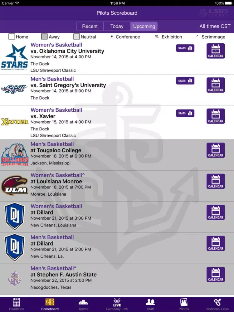 LSU Shreveport Athletics iPad  스크린샷