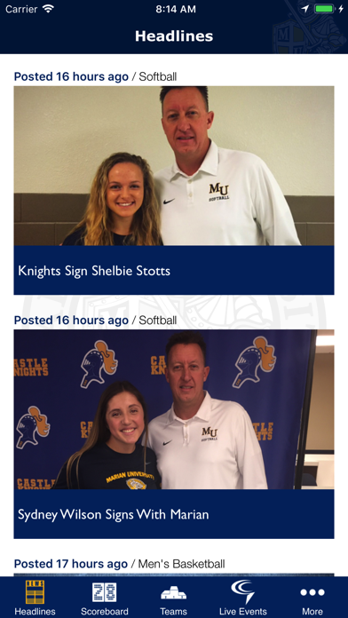 Marian University Athletics سکرین شاٹس