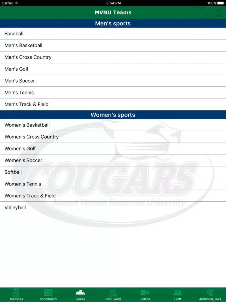 Capturas de pantalla de MVNU Cougars iPad 