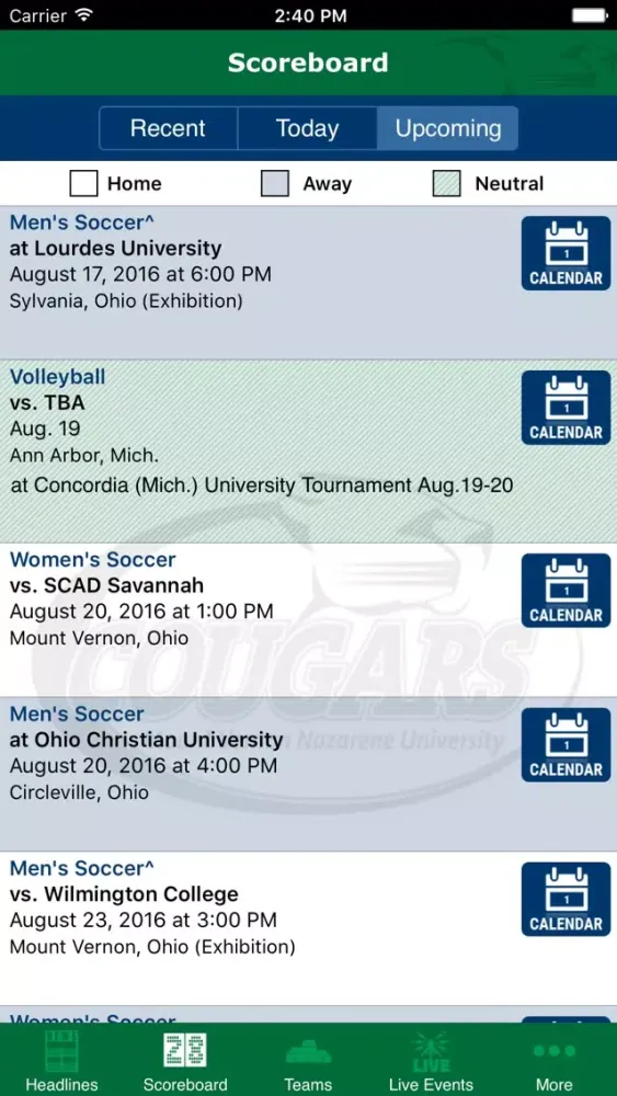 Capturas de pantalla de MVNU Cougars