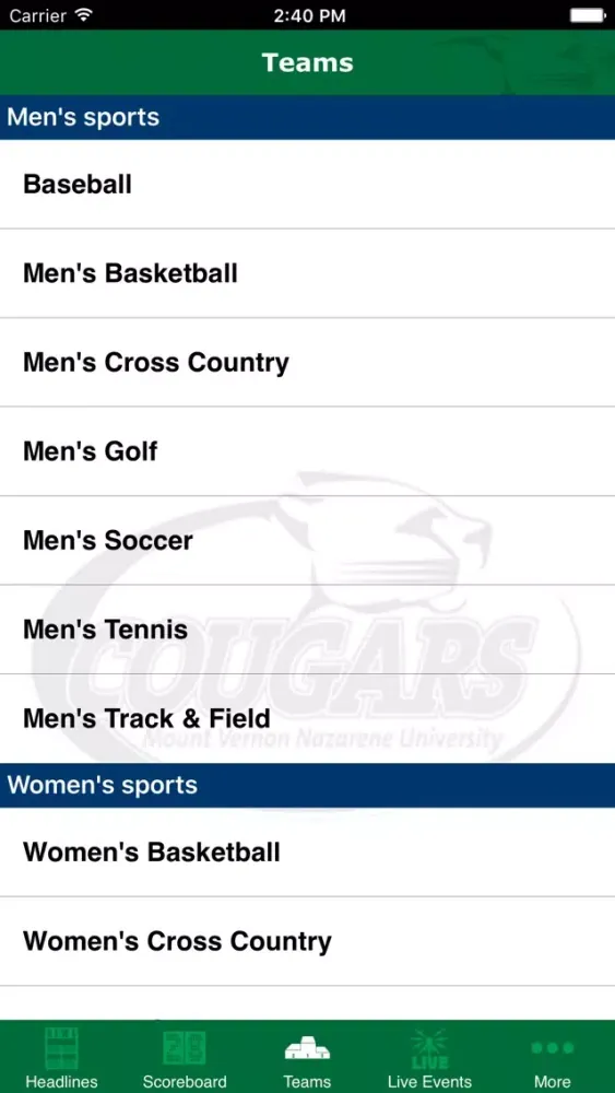 Capturas de pantalla de MVNU Cougars