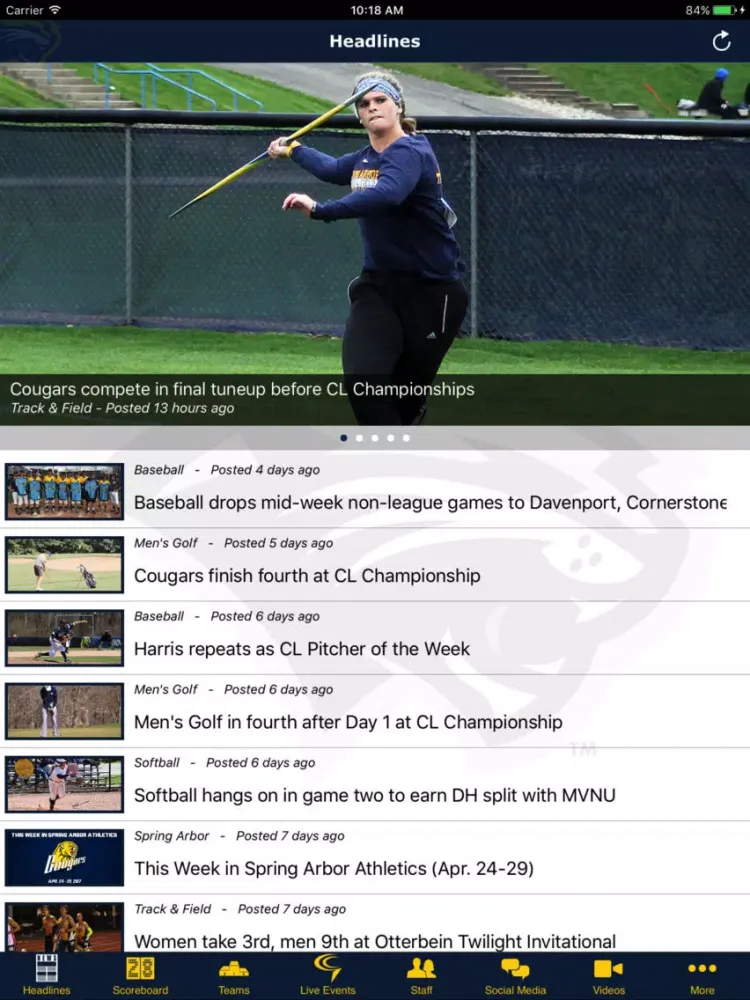 Capturas de pantalla de Spring Arbor University Cougar Athletics iPad 