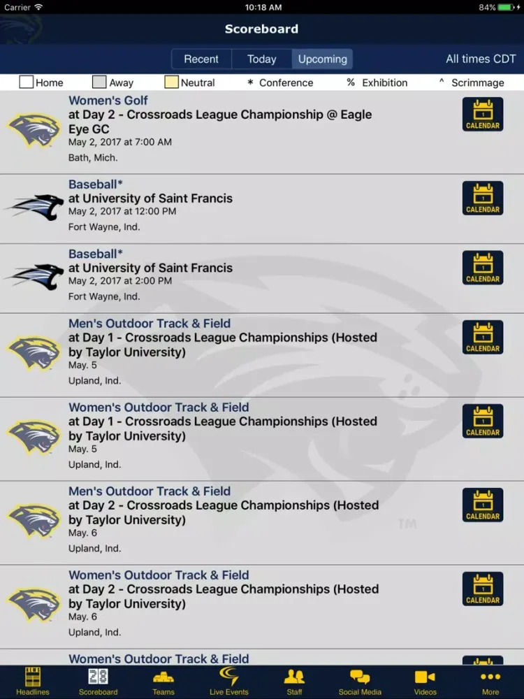 Capturas de pantalla de Spring Arbor University Cougar Athletics iPad 