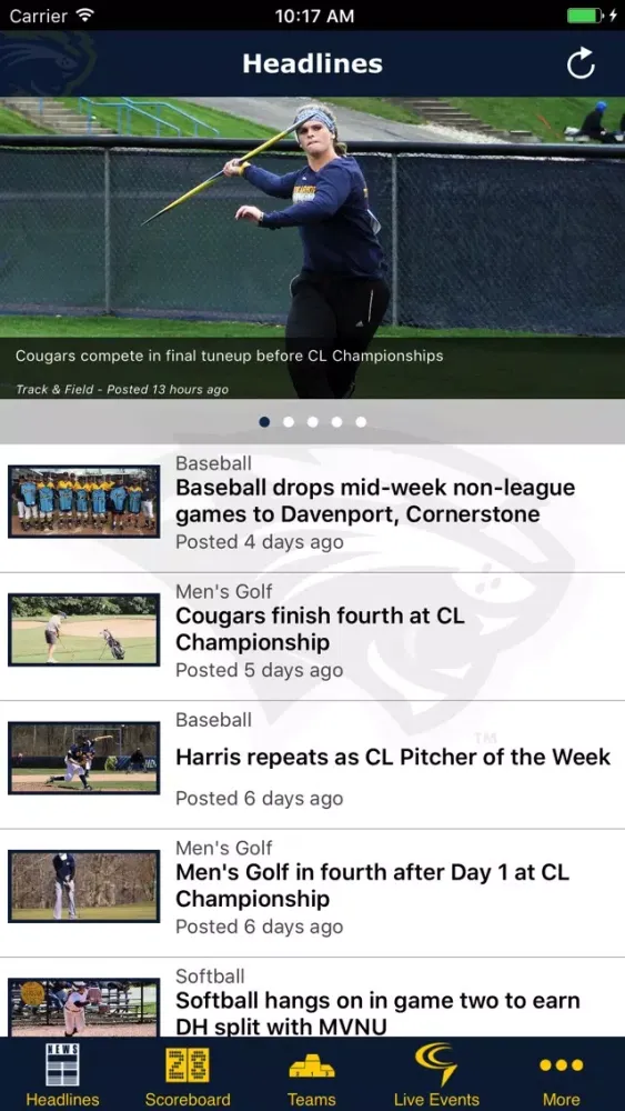 Capturas de pantalla de Spring Arbor University Cougar Athletics