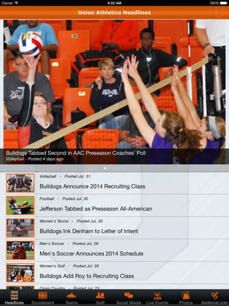 Tangkapan layar Union College Bulldogs iPad 