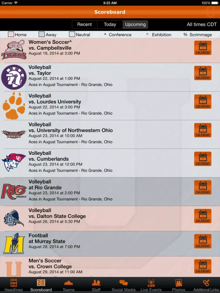 Tangkapan layar Union College Bulldogs iPad 