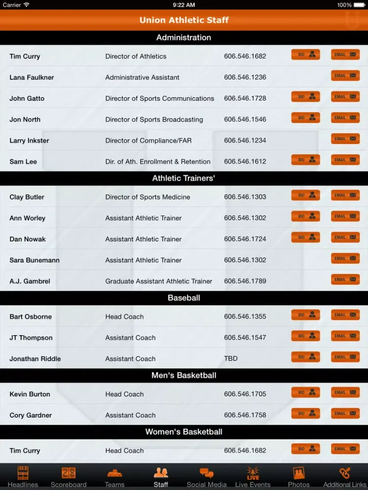 Tangkapan layar Union College Bulldogs iPad 