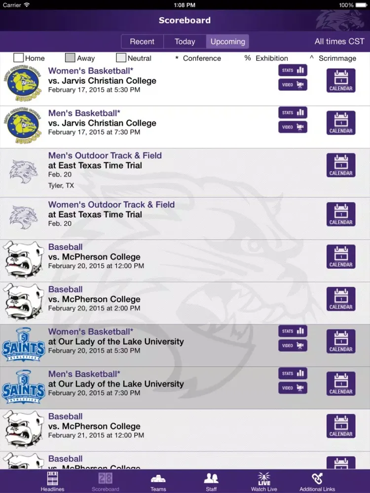 ภาพหน้าจอของ Wiley College Athletics iPad 