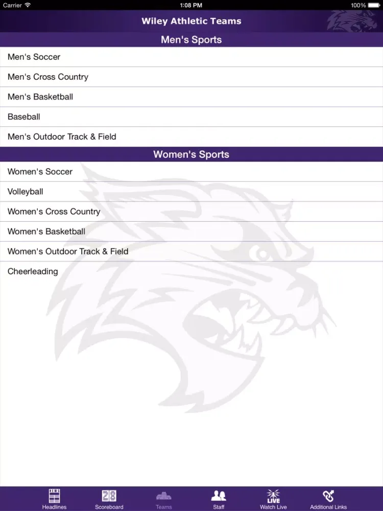 ภาพหน้าจอของ Wiley College Athletics iPad 