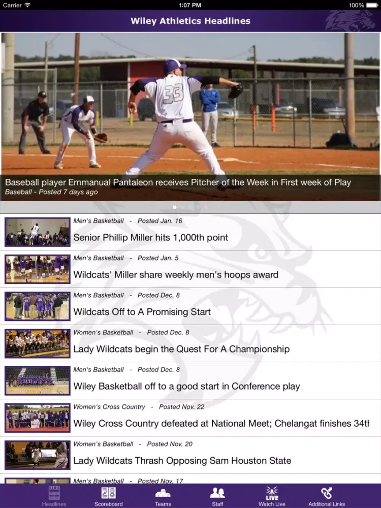 ภาพหน้าจอของ Wiley College Athletics iPad 