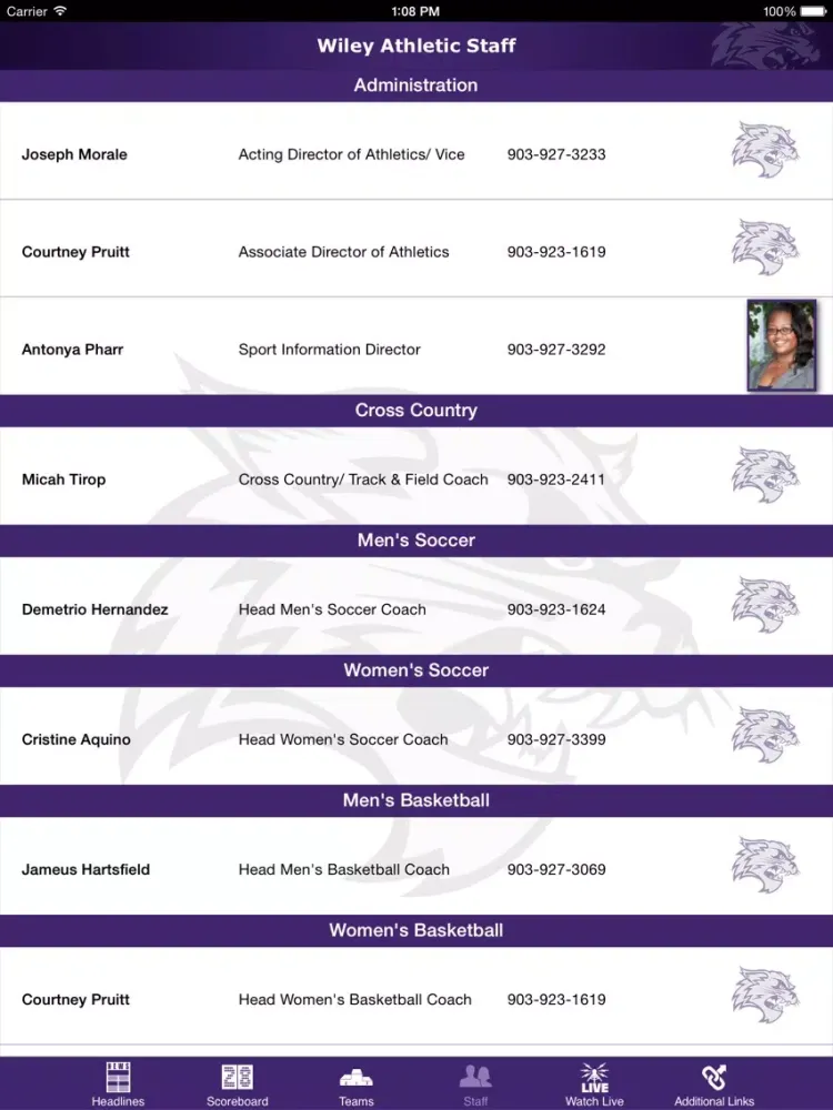 ภาพหน้าจอของ Wiley College Athletics iPad 