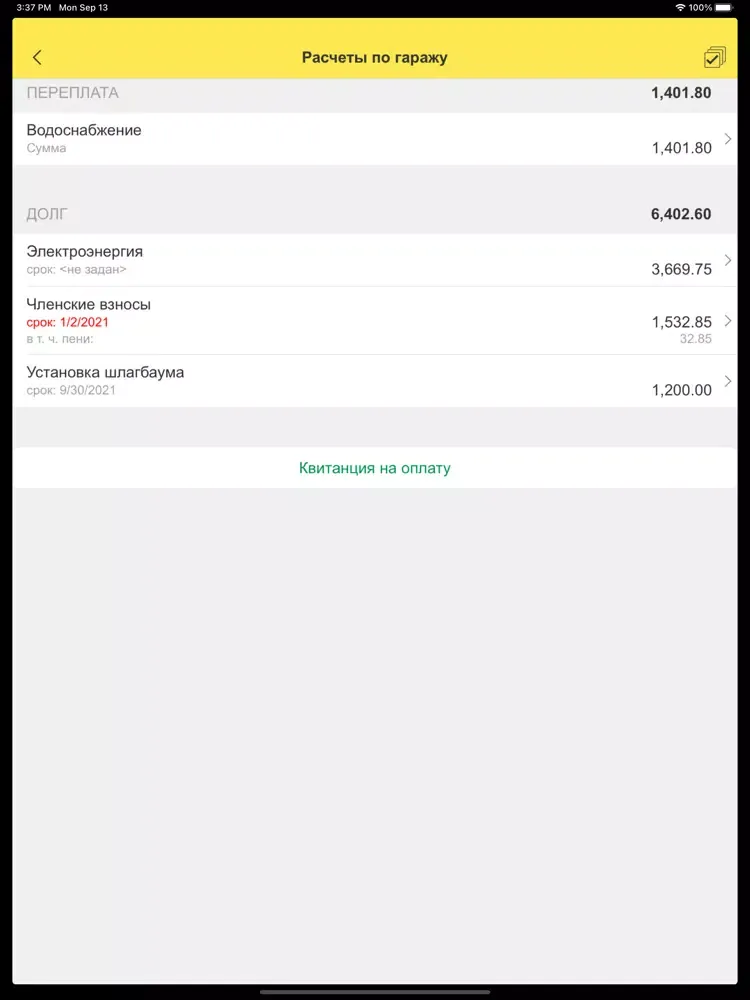 Ảnh chụp màn hình của 1С:Гаражи. Руководство ГСК iPad 