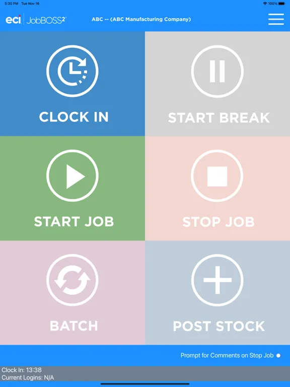 Capturas de tela do JobBoss²  Employee DC iPad 