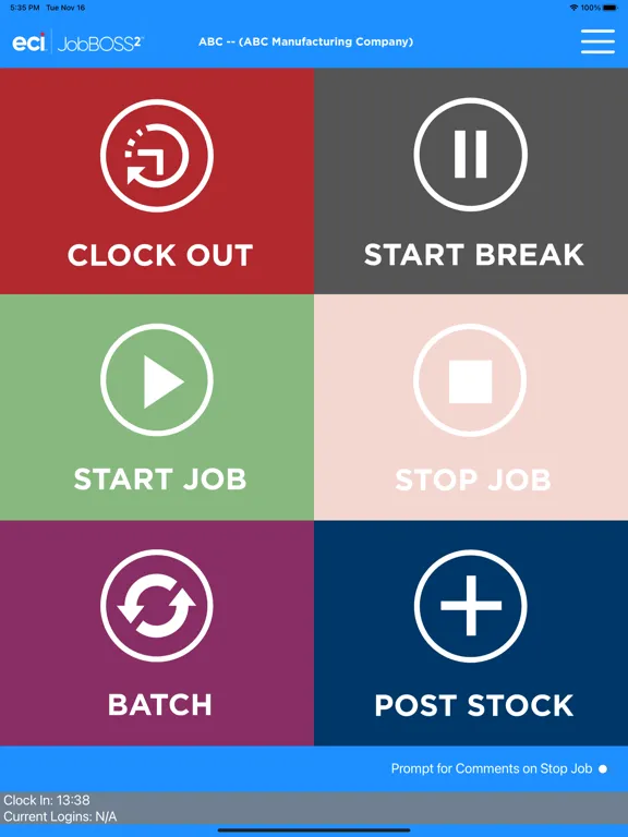Capturas de tela do JobBoss²  Employee DC iPad 