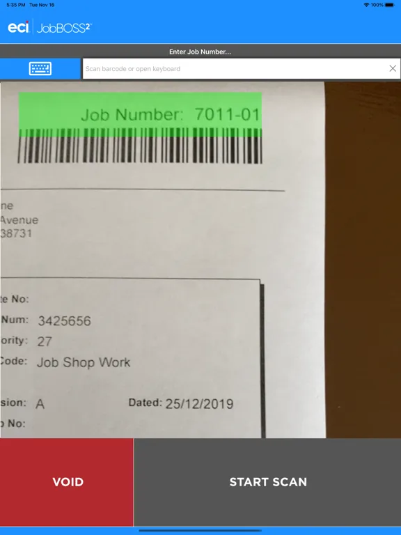 Capturas de tela do JobBoss²  Employee DC iPad 
