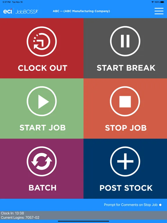 Capturas de tela do JobBoss²  Employee DC iPad 