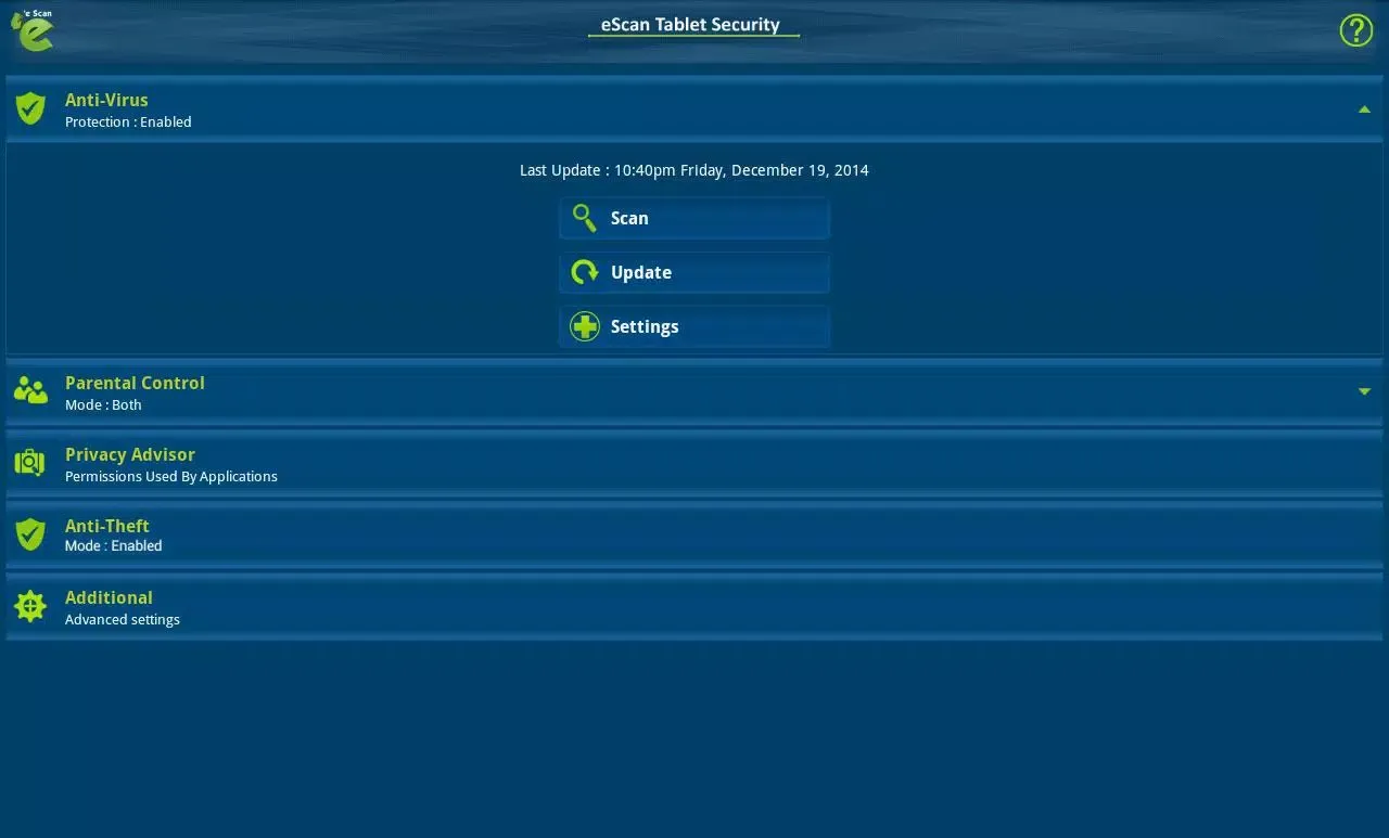 Скриншоты eScan Tablet Security