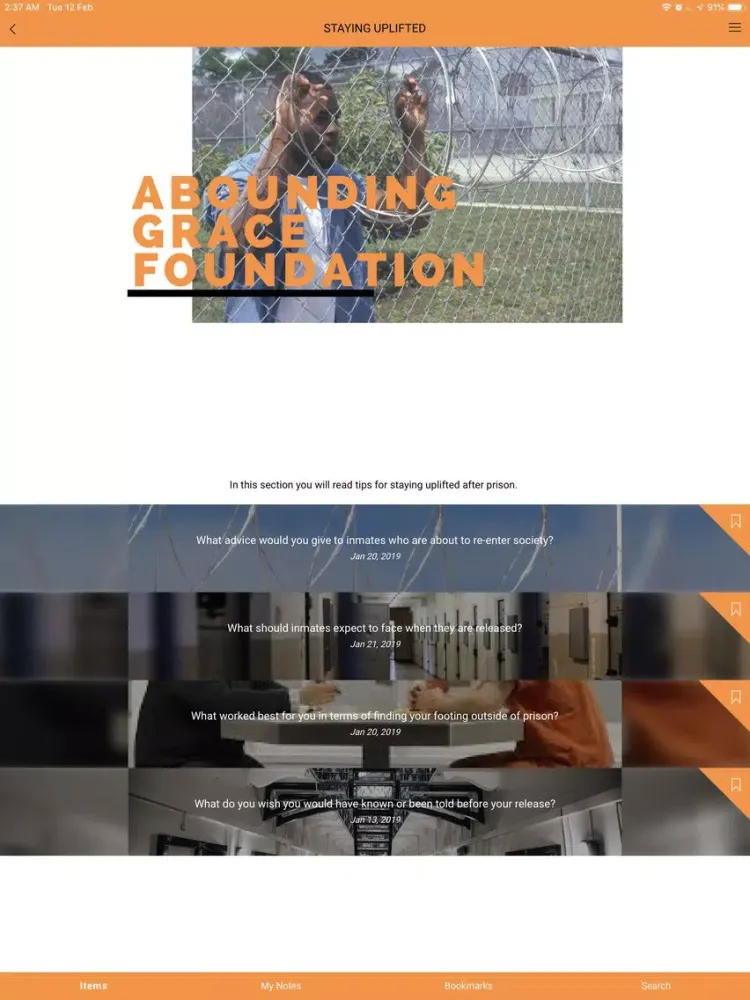 Tangkapan skrin Abounding Grace Foundation iPad 