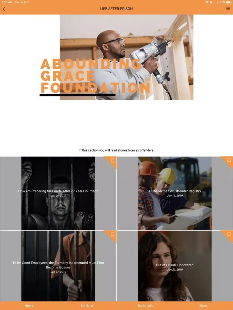 Tangkapan skrin Abounding Grace Foundation iPad 
