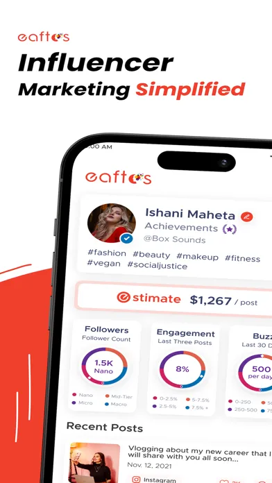 Captures d'écran de EAFTOS - Influencer Analytics