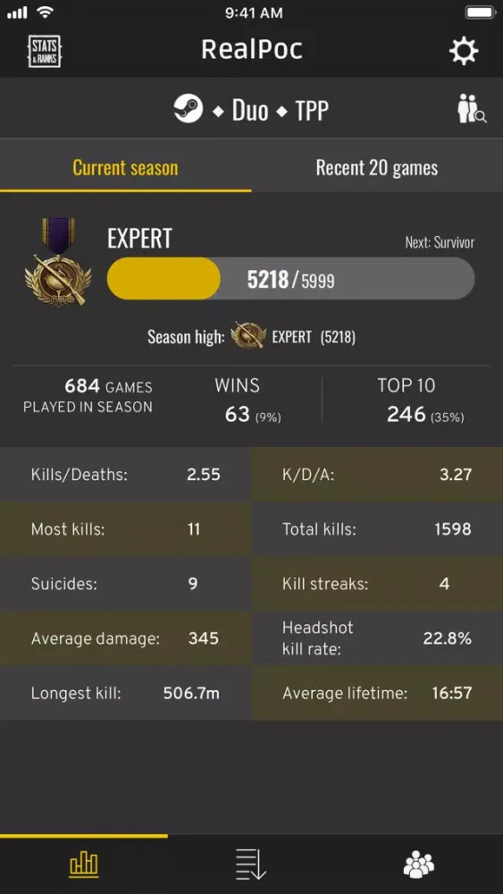 Ảnh chụp màn hình của Stats & Ranks for PUBG