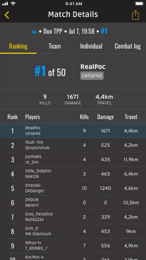 Ảnh chụp màn hình của Stats & Ranks for PUBG