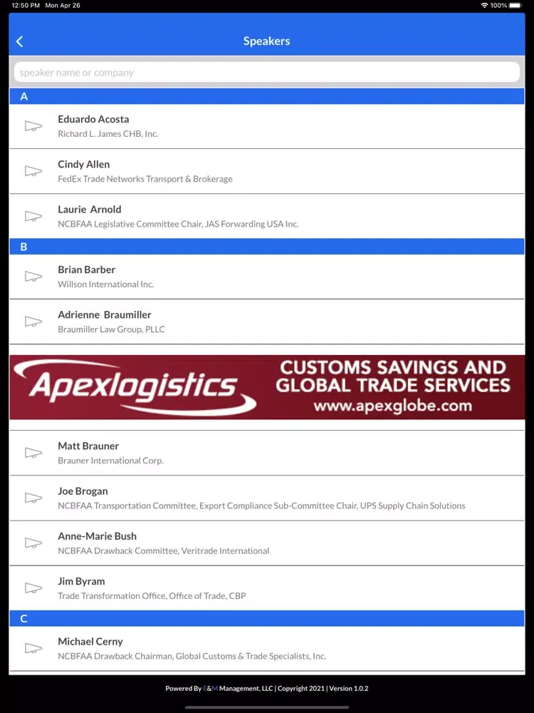 Capturas de tela do 2021 NCBFAA AC iPad 