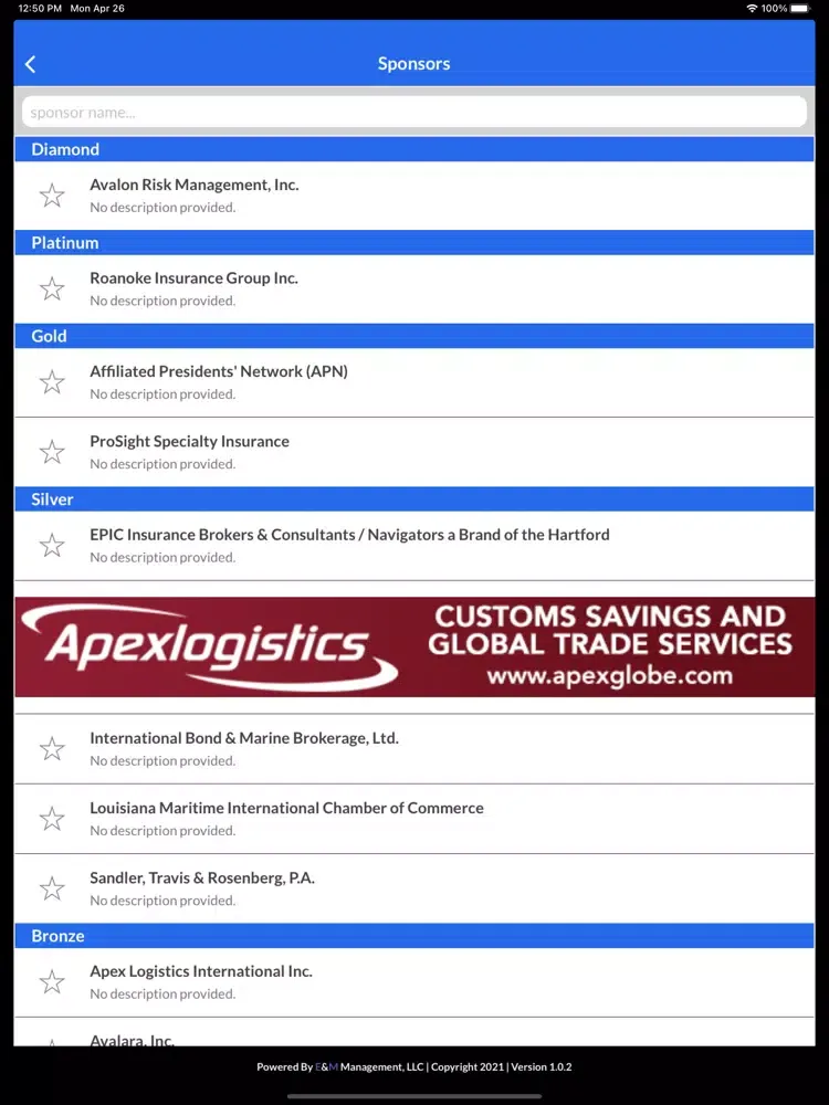 Capturas de tela do 2021 NCBFAA AC iPad 