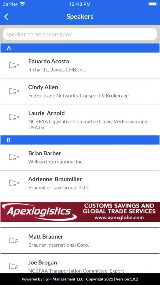 Capturas de tela do 2021 NCBFAA AC