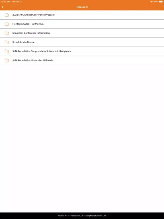 Capturas de pantalla de SMA Annual Conference iPad 