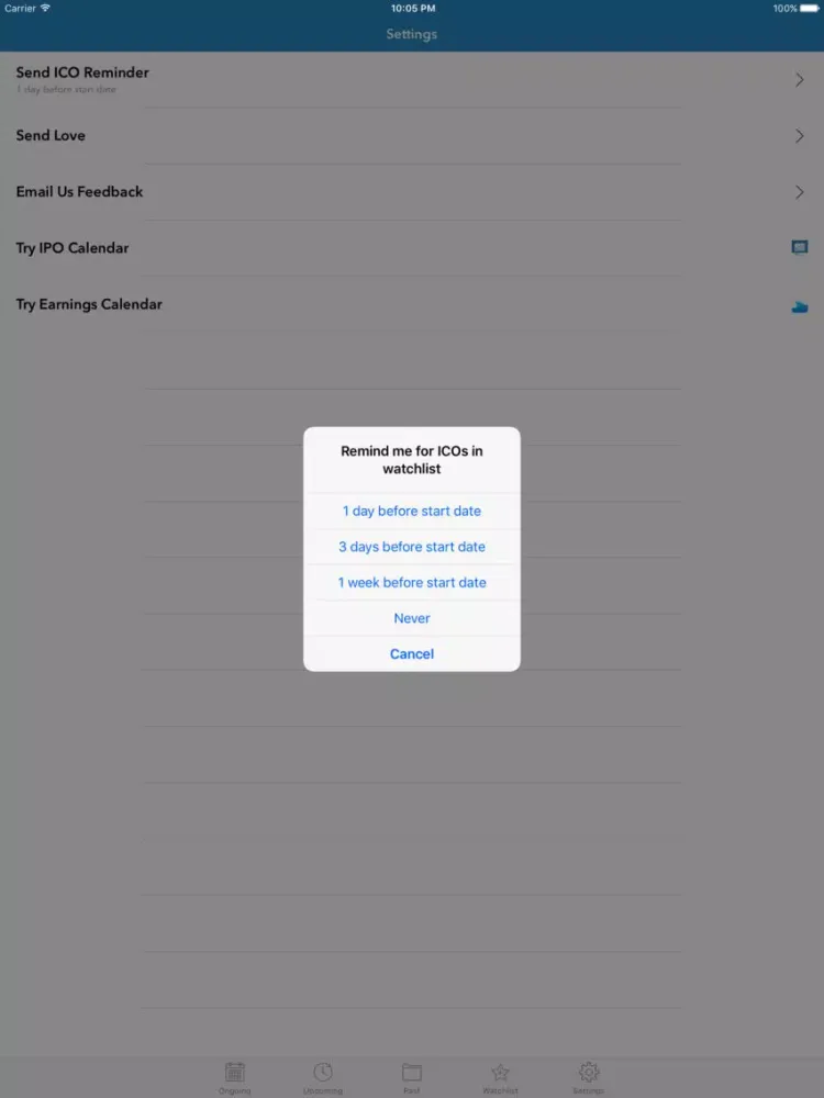 ภาพหน้าจอของ ICO Calendar iPad 