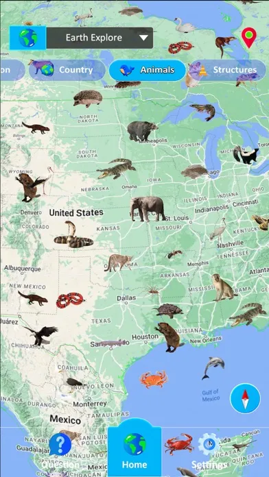 Capturas de tela do SpaceEarth: map country,animal