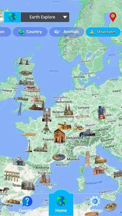 Capturas de tela do SpaceEarth: map country,animal
