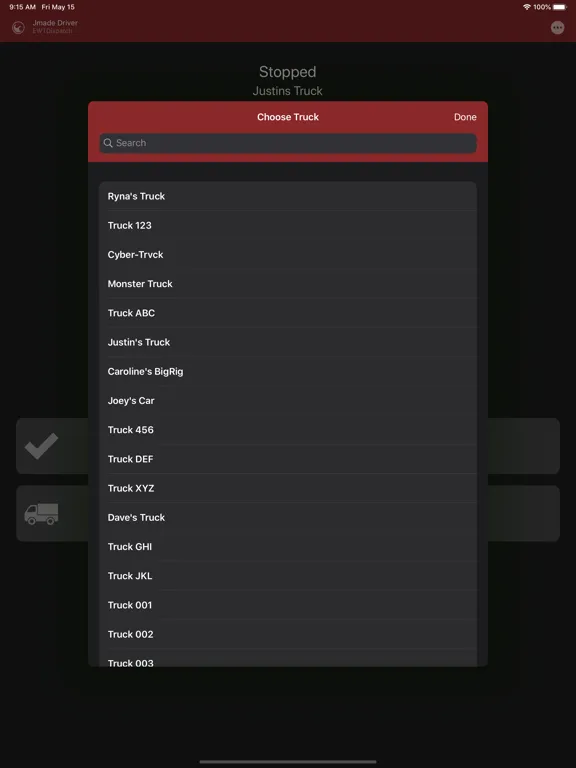 Tangkapan skrin FleetWatcher Driver iPad 