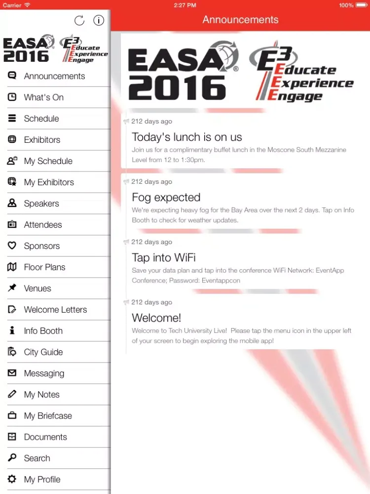 Ảnh chụp màn hình của EASA 2016 Convention iPad 