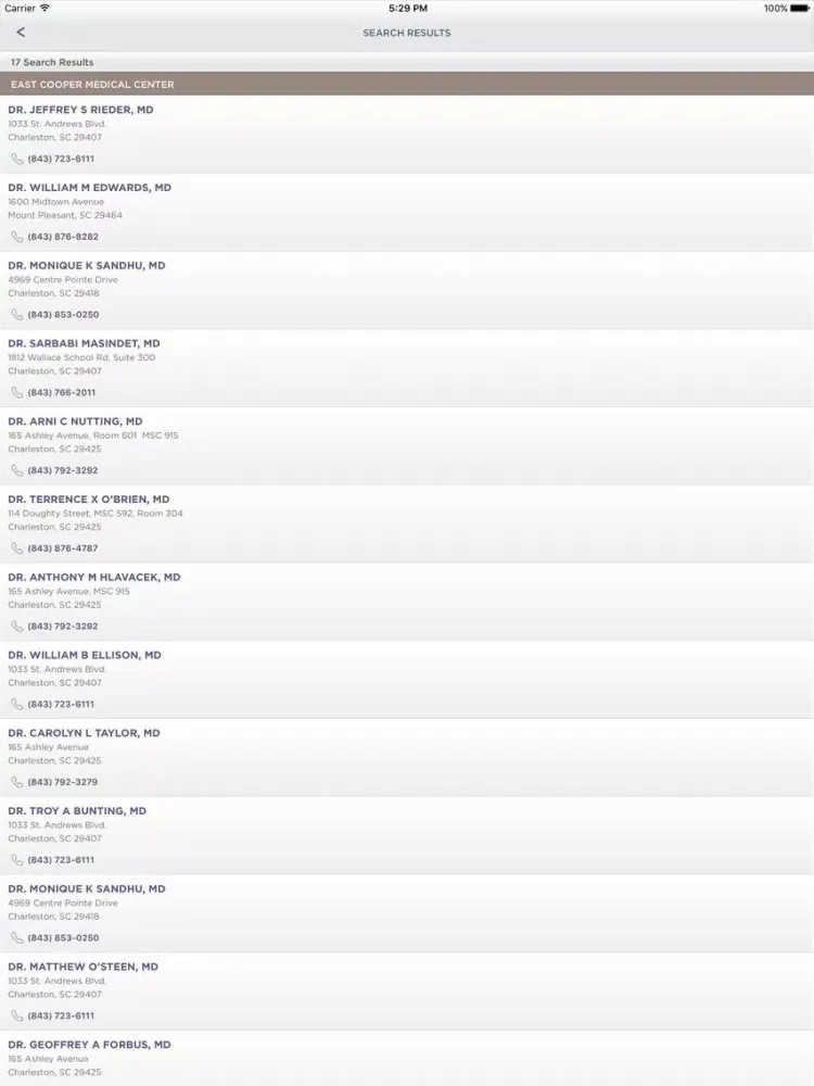 East Cooper Medical Center iPad  Screenshots