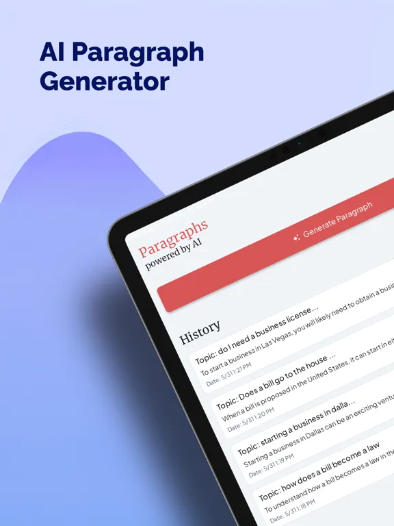 AI Paragraph Writer iPad  स्क्रीनशॉट