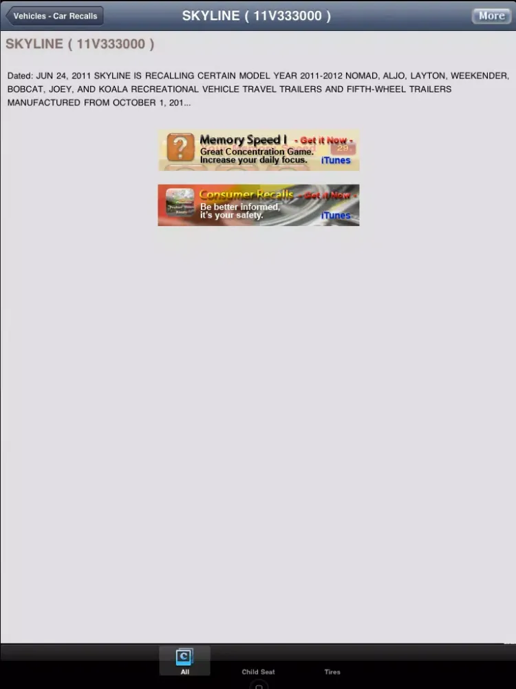 Vehicle Recalls iPad 應用截圖