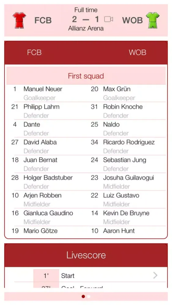 Deutsche Fußball 2016-2017 - Mobile Match Centre Ekran Görüntüleri