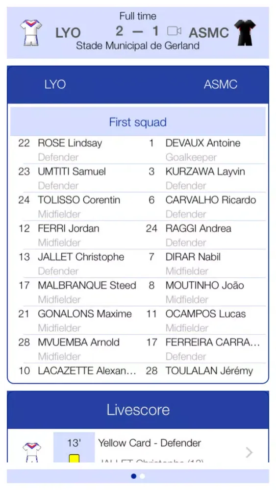 French Football League 1 2013-2014 - Mobile Match Centre سکرین شاٹس