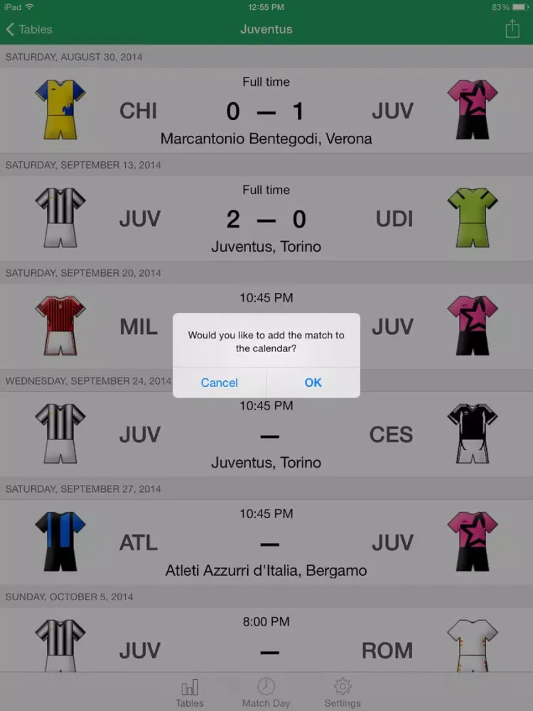 Scheduler - Italian Football Serie A 2016-2017 iPad  Screenshots